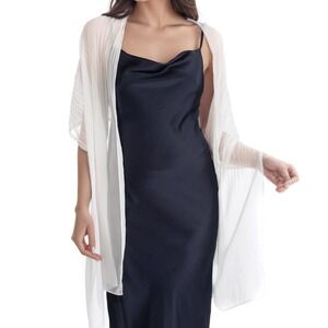 Giani Bernini Women Pleated Chiffon Evening Wrap Shawl White Bridal Wedding Cape
